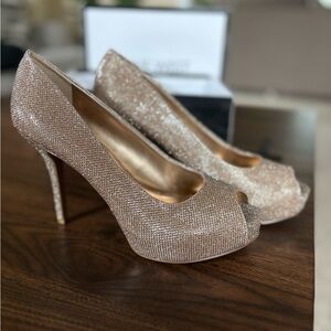 Nine West Peep-Toe Glitter Heel